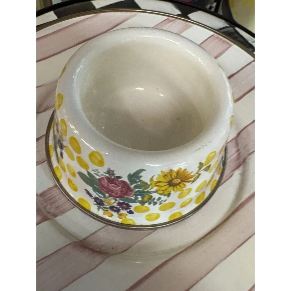 Mackenzie Childs Retired Buttercup Design Small Dog Cat Bowl Pet Bowl 3”